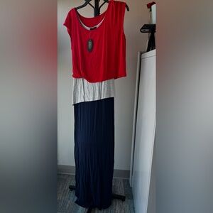 Cupio Asymmetrical Dress - Red, Gray, and Blue
